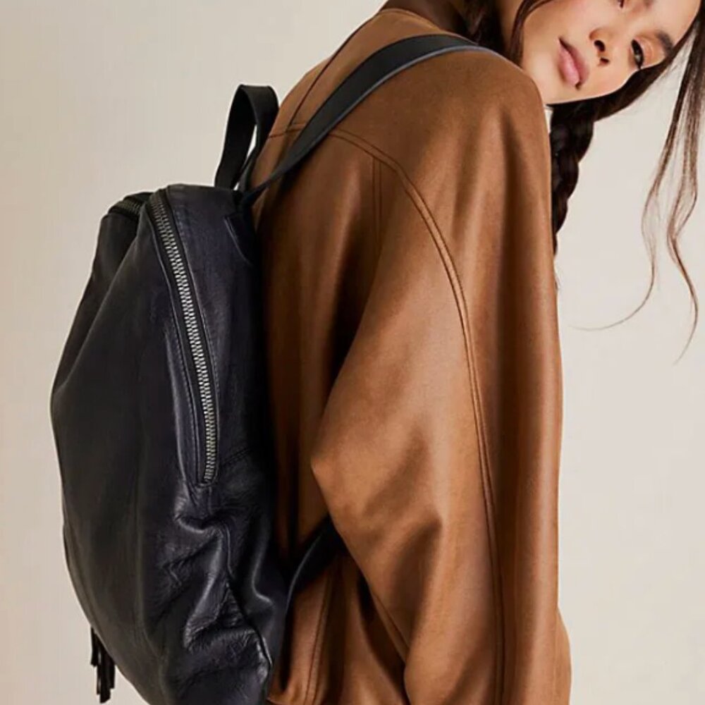 Free People **LEATHER** NWT Goldie Backpack (Black) Retail $398 - Picture 2 of 7